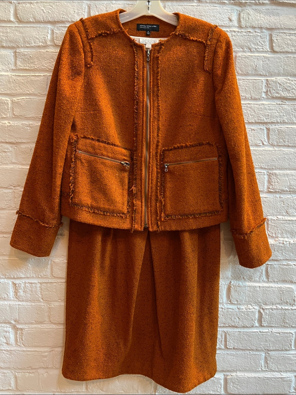 JONES OF NY Classic Wool Blend Rust TWEED suit Contemporary Modern Textured - Picture 3 of 16